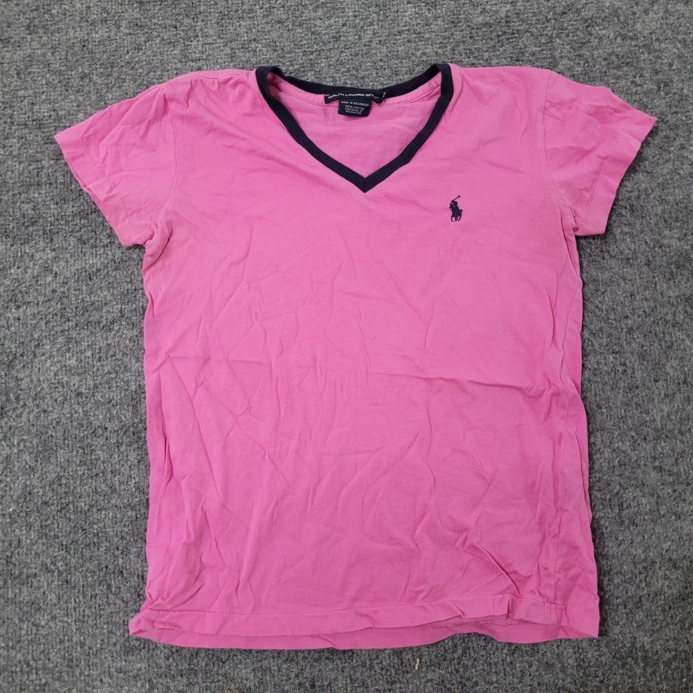 Ralph Lauren Sport T-Shirt Womens Size XS Pink V-Neck Cotton Pony Logo Preppy - Picture 1 of 6